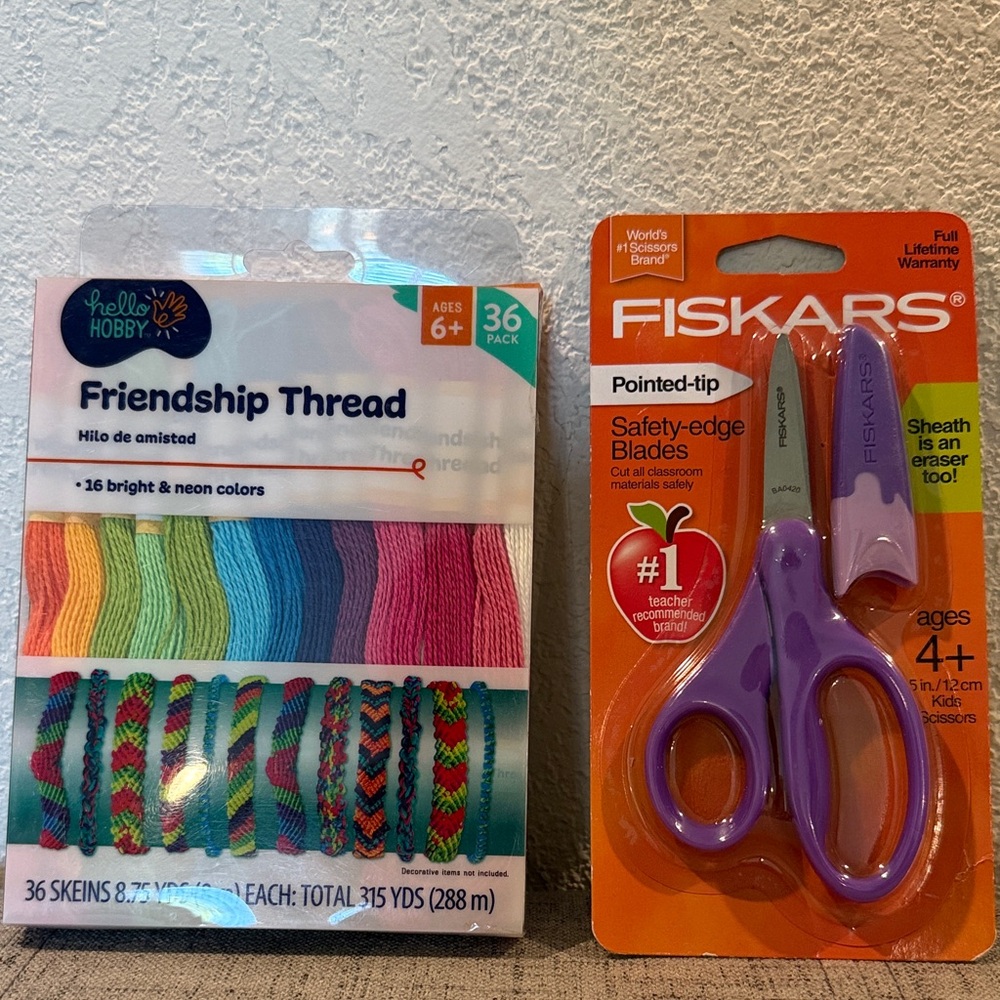 Friendship Bracelet Thread Pack + Fiskars Purple Kids Scissors NWT